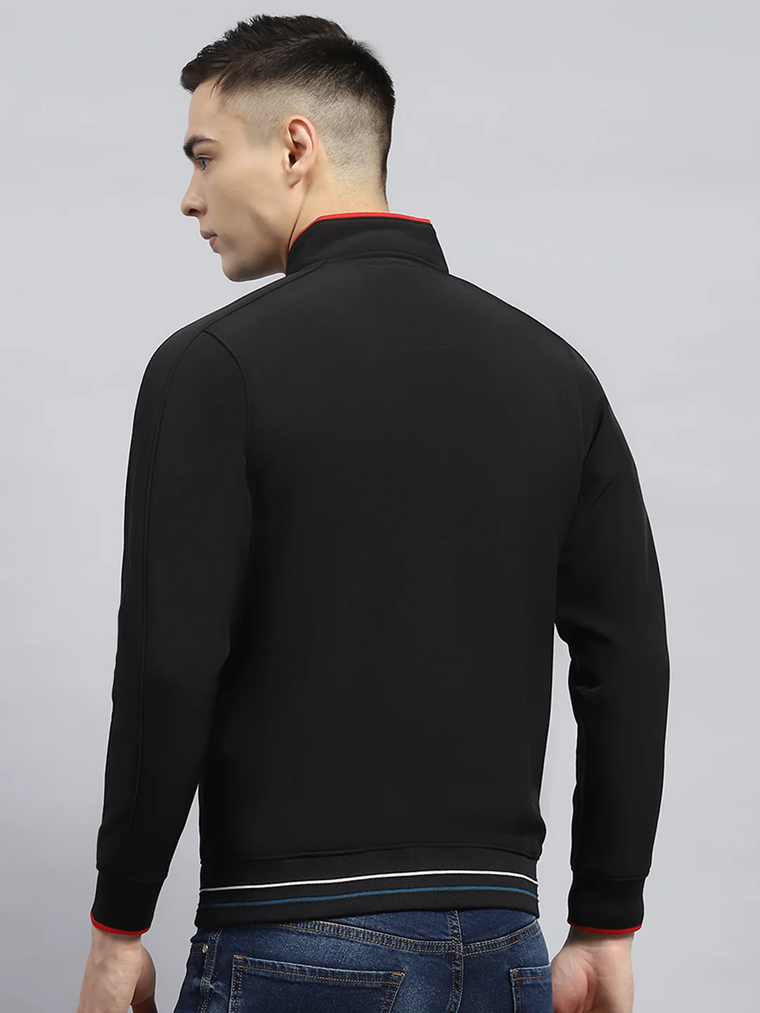 Men Black Printed Mock Neck Full Sleeve Sweatshirt - Image 5