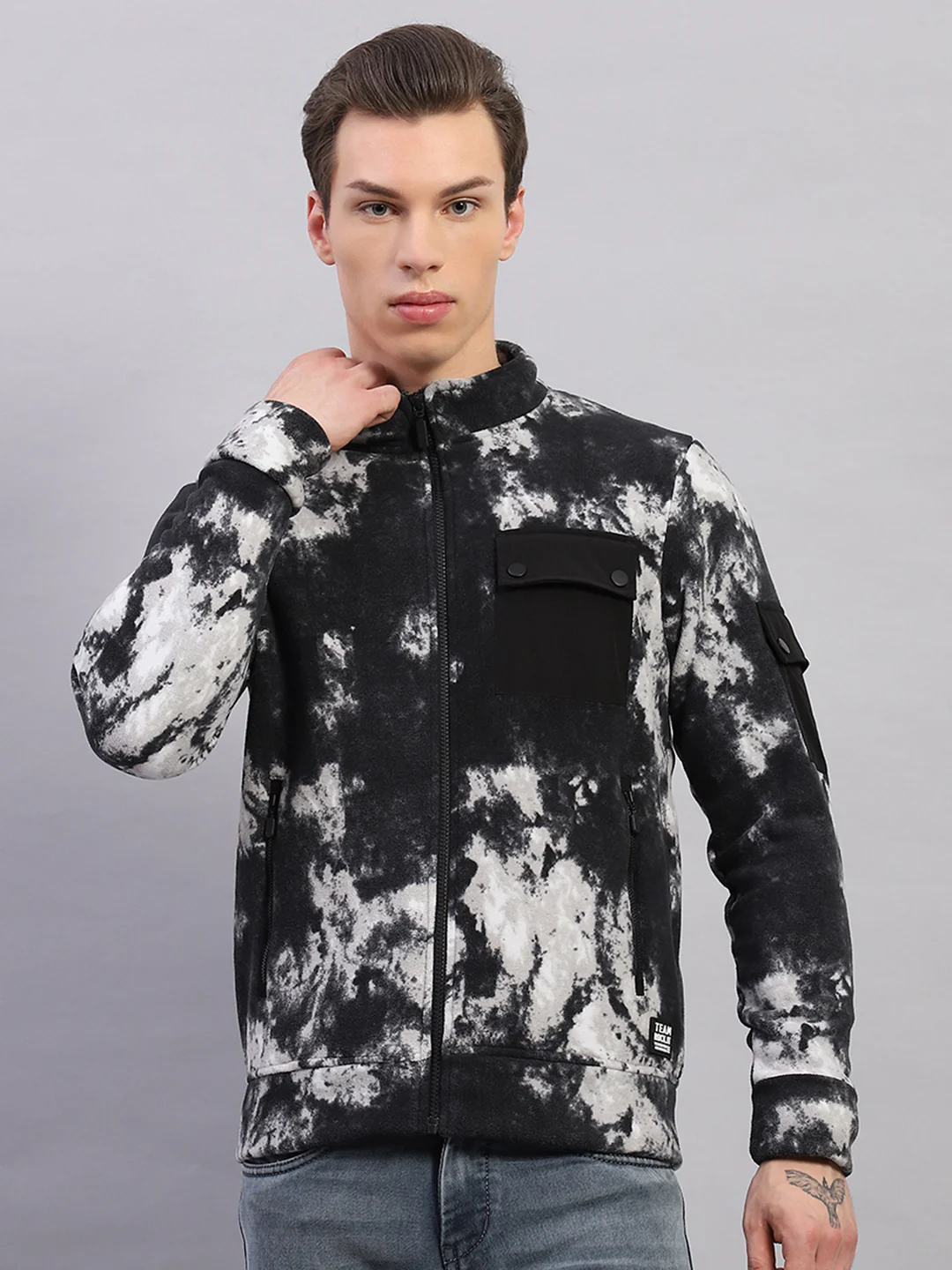 Rock.it Men Black Printed Mock Neck Full Sleeve Sweatshirt - Image 2