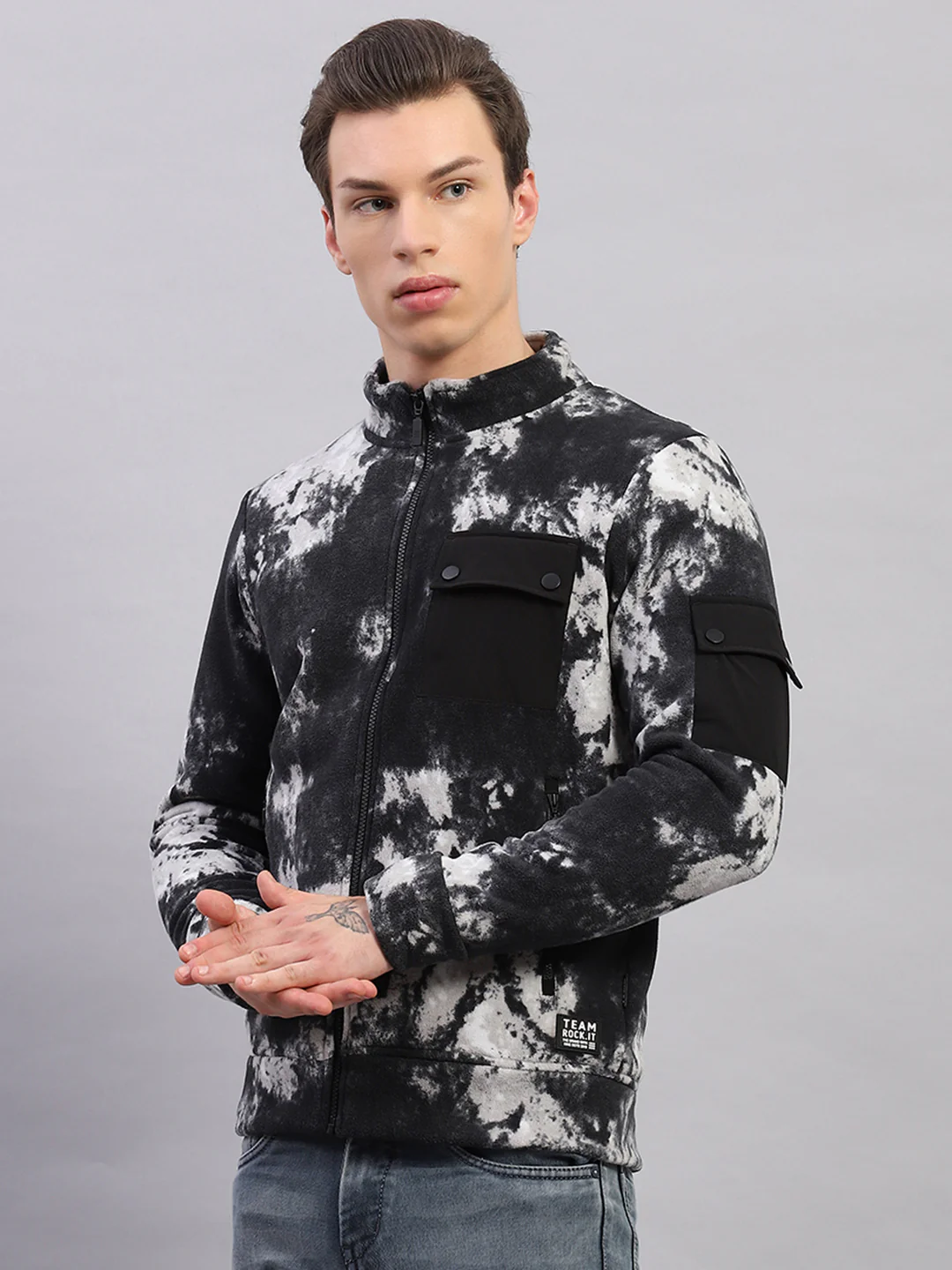 Rock.it Men Black Printed Mock Neck Full Sleeve Sweatshirt - Image 3