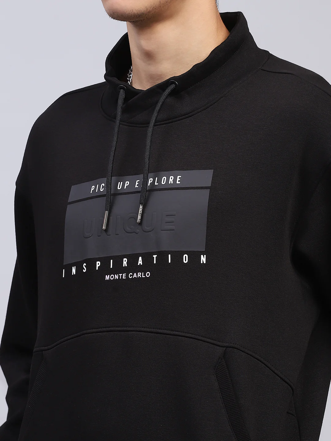 Men Black Printed Mock Neck Full Sleeve Sweatshirt - Image 6