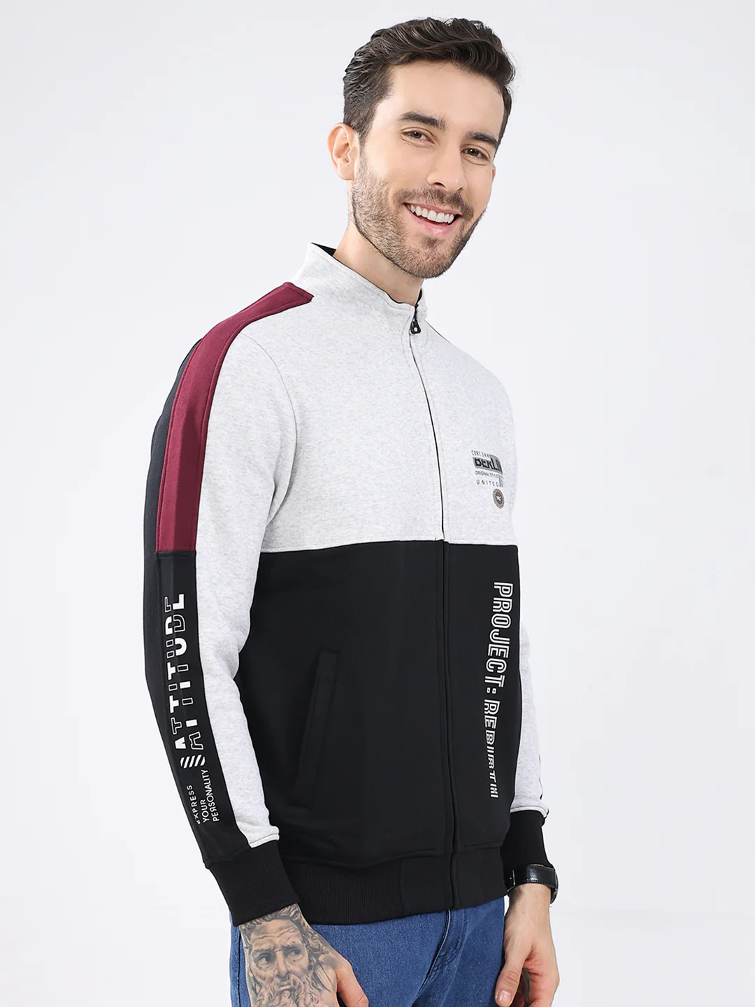 Men Black Printed Mock Neck Full Sleeve Sweatshirt - Image 4