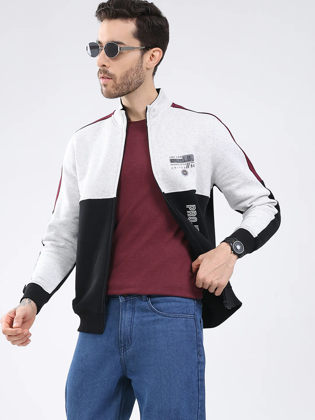 Men Black Printed Mock Neck Full Sleeve Sweatshirt - Image 6