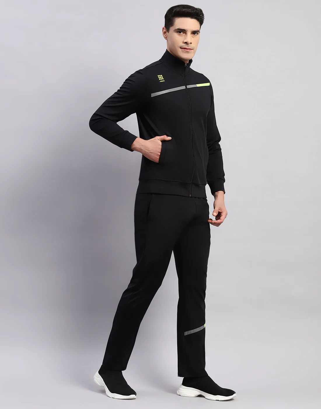Rock.it Men Black Printed Mock Neck Full Sleeve Tracksuit - Image 4