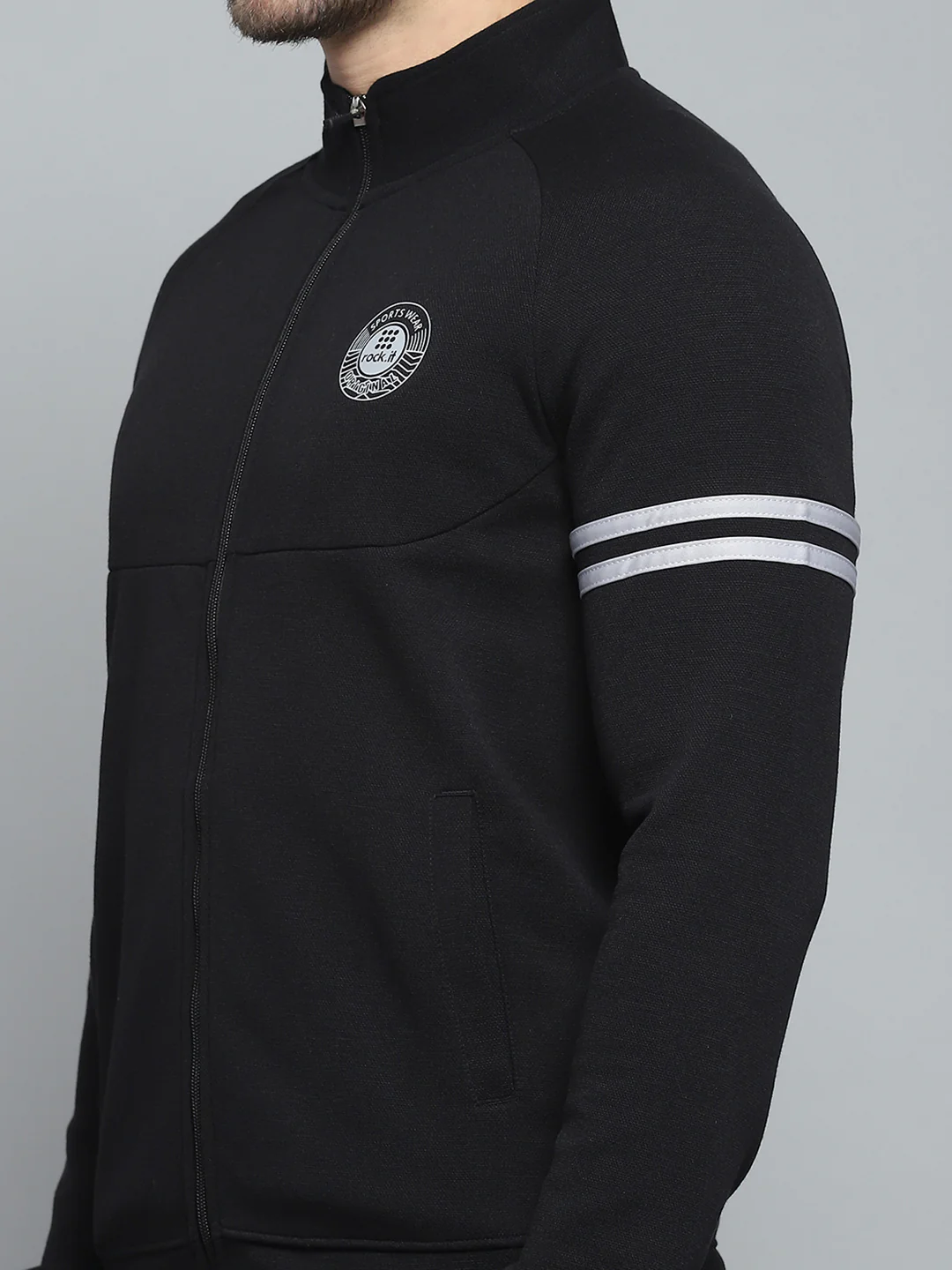 Rock.it Men Black Printed Mock Neck Full Sleeve Winter Tracksuit - Image 6