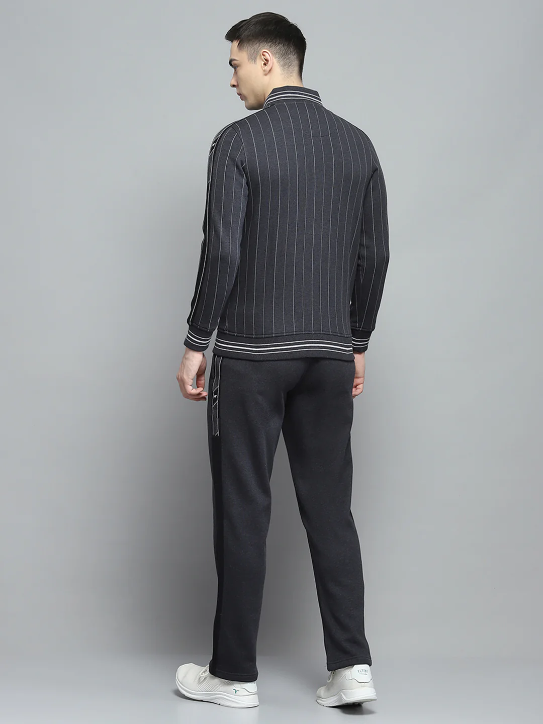 Men Black Printed Mock Neck Full Sleeve Winter Tracksuit - Image 5