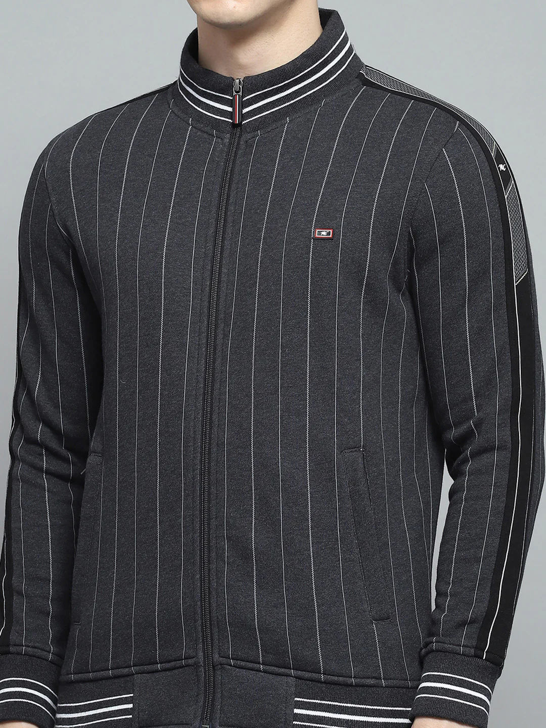 Men Black Printed Mock Neck Full Sleeve Winter Tracksuit - Image 6