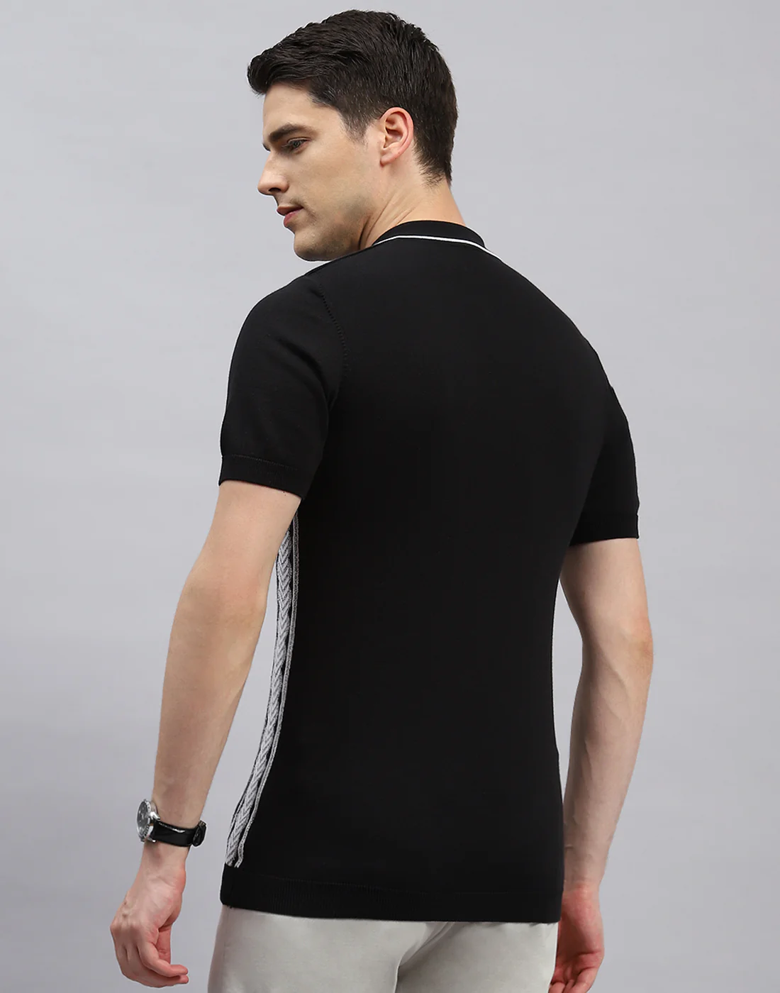 Men Black Printed Polo Collar Half Sleeve T-Shirt - Image 5