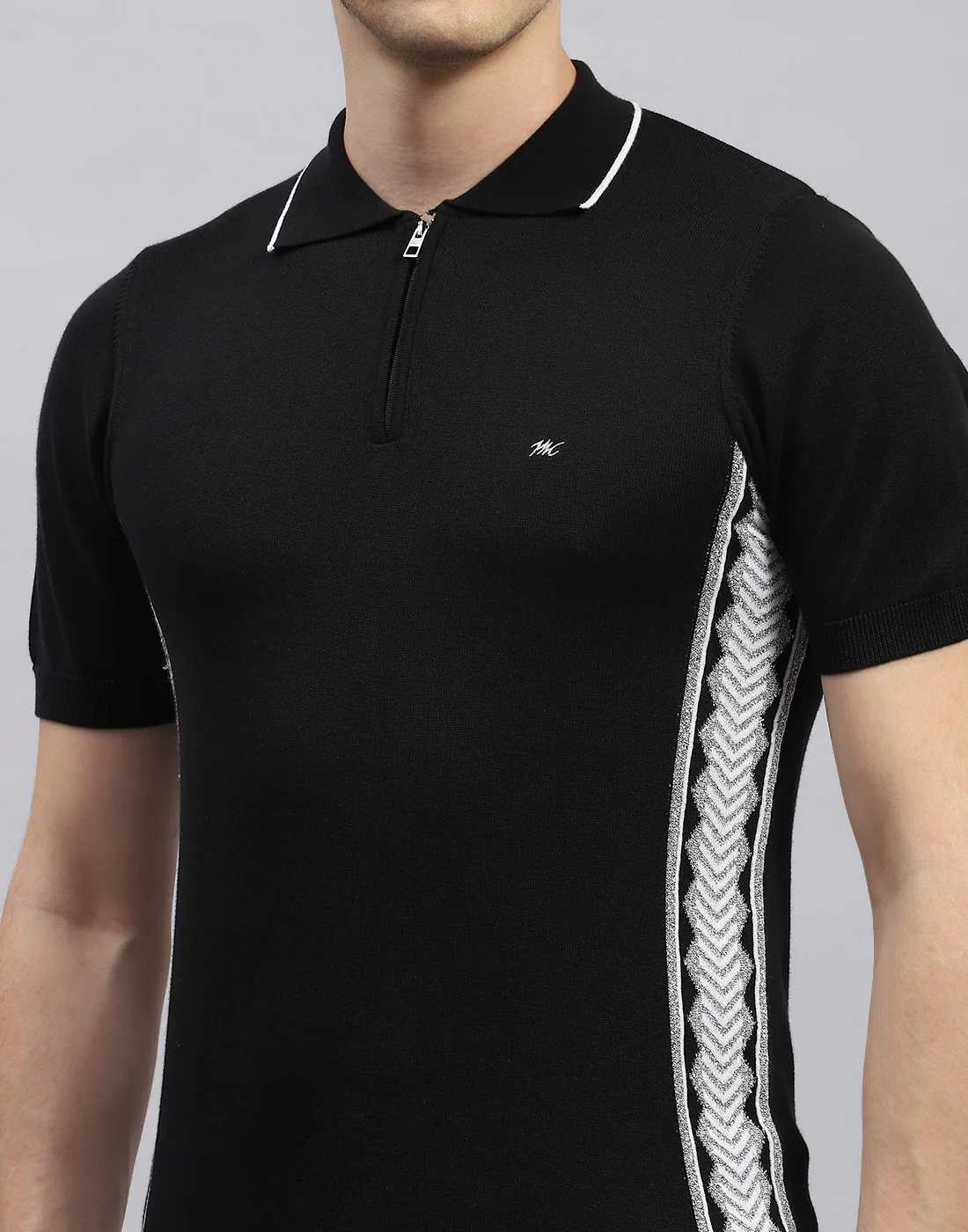 Men Black Printed Polo Collar Half Sleeve T-Shirt - Image 6