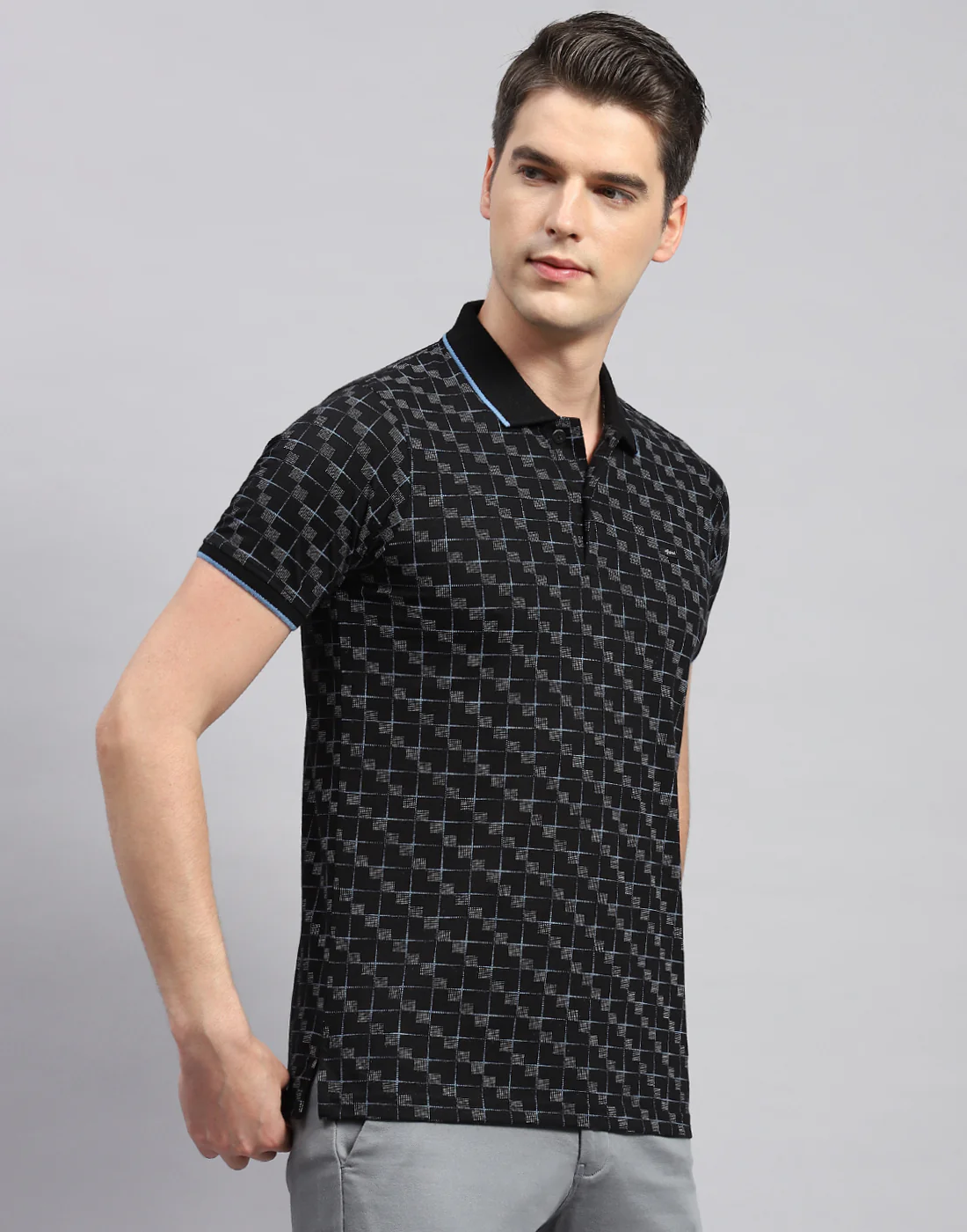 Men Black Printed Polo Collar Half Sleeve T-Shirt - Image 4