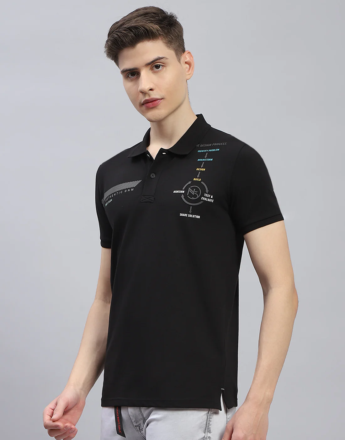 Men Black Printed Polo Collar Half Sleeve T-Shirt - Image 4