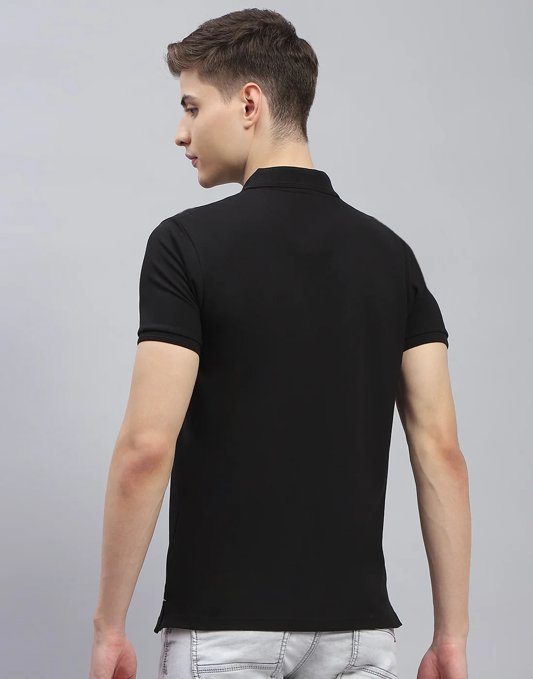 Men Black Printed Polo Collar Half Sleeve T-Shirt - Image 6