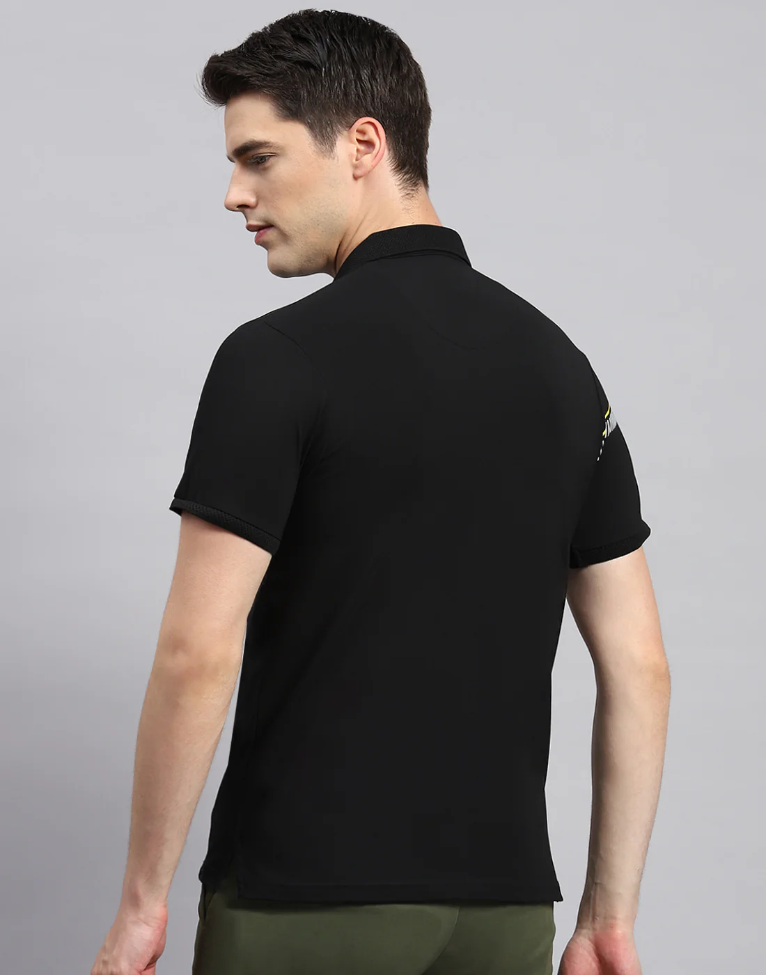 Men Black Printed Polo Collar Half Sleeve T-Shirt - Image 5