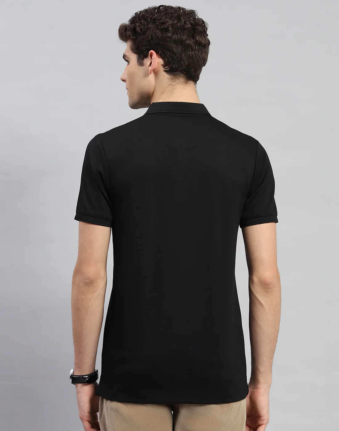 Men Black Printed Polo Collar Half Sleeve T-Shirt - Image 5