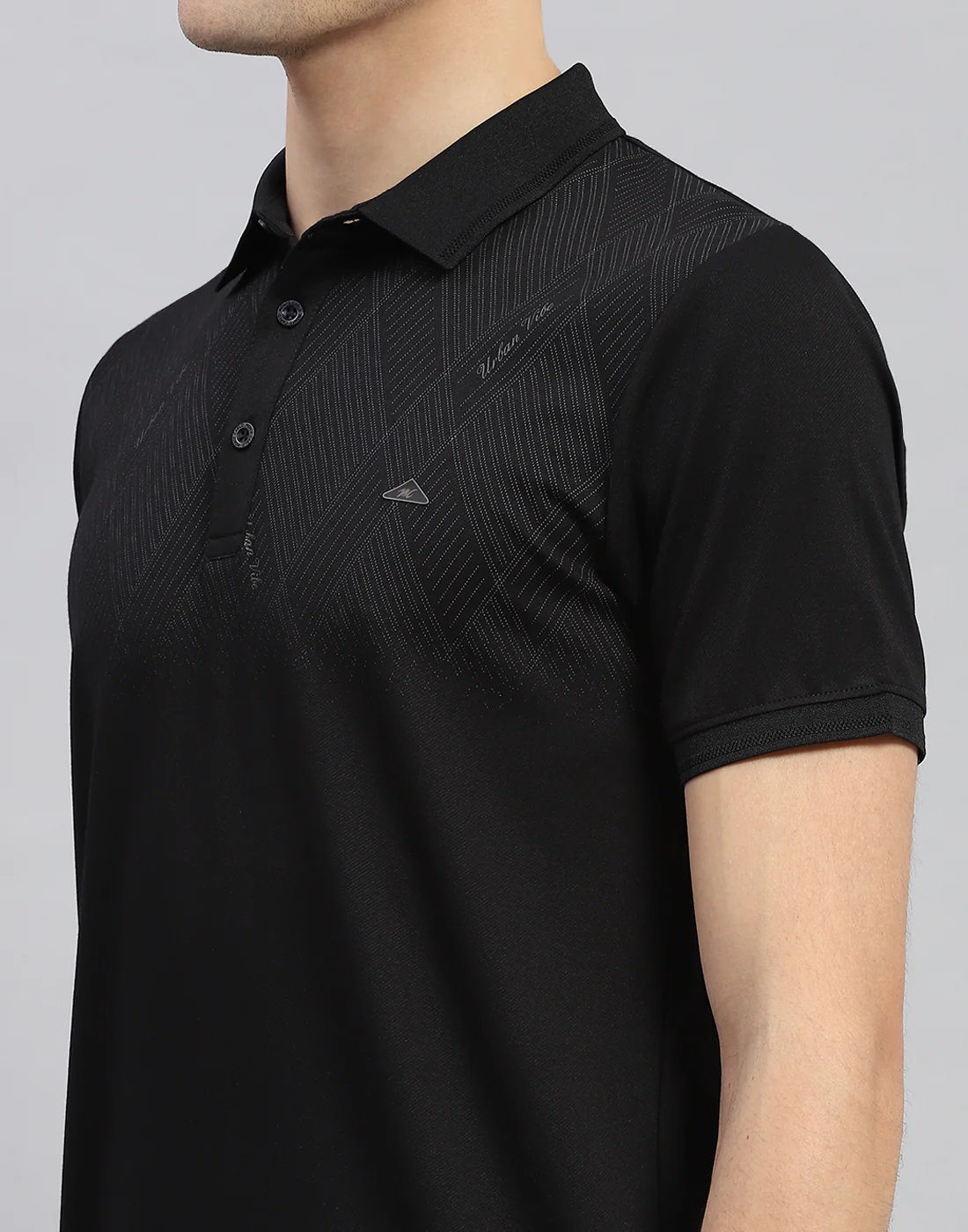 Men Black Printed Polo Collar Half Sleeve T-Shirt - Image 6
