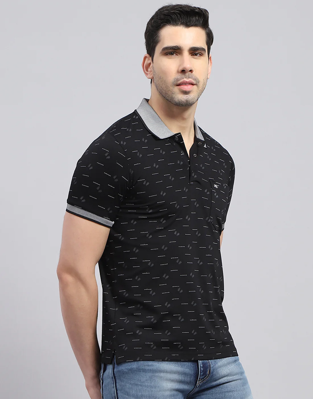 Men Black Printed Polo Collar Half Sleeve T-Shirt - Image 5
