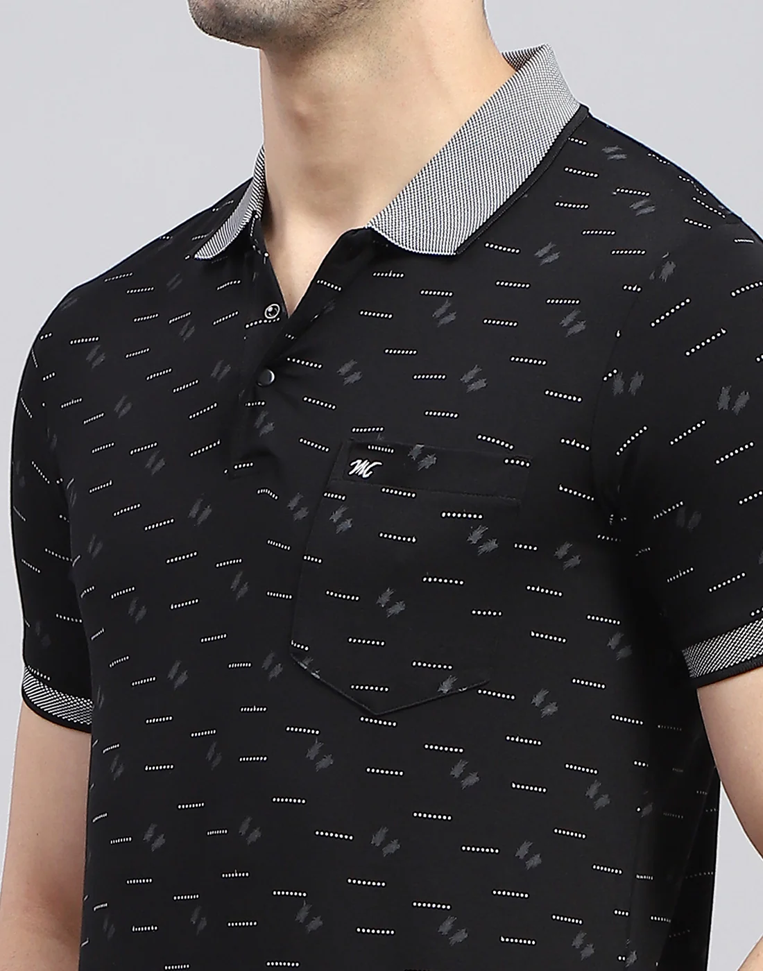 Men Black Printed Polo Collar Half Sleeve T-Shirt - Image 7