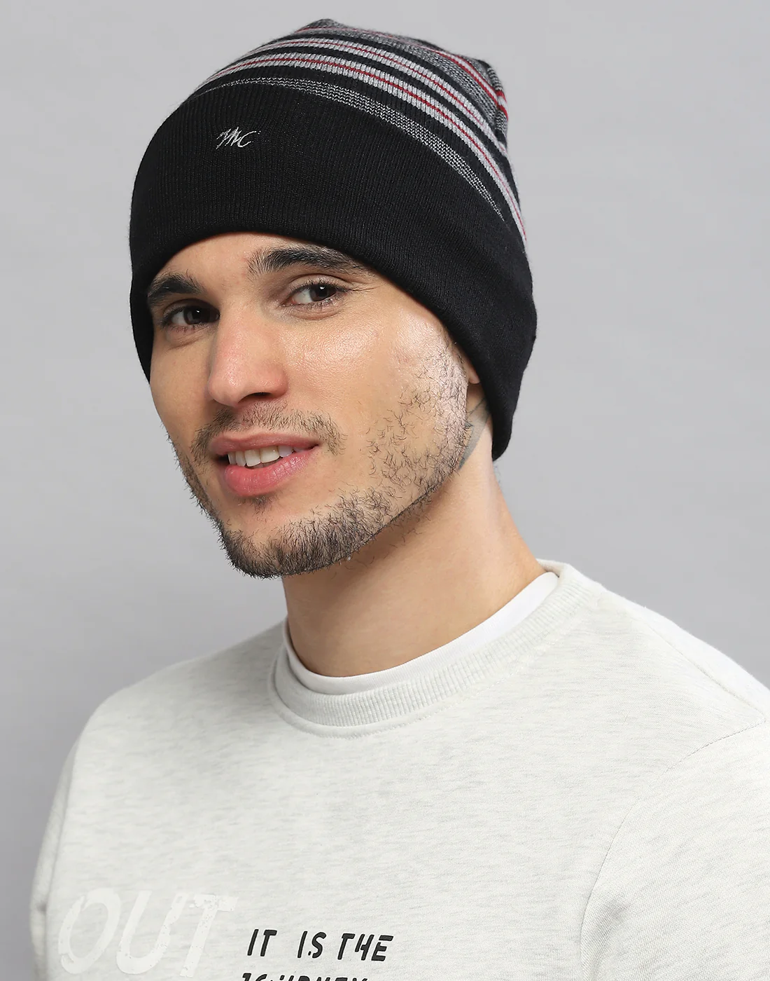 Men Black Printed Pure Wool Cap - Image 2