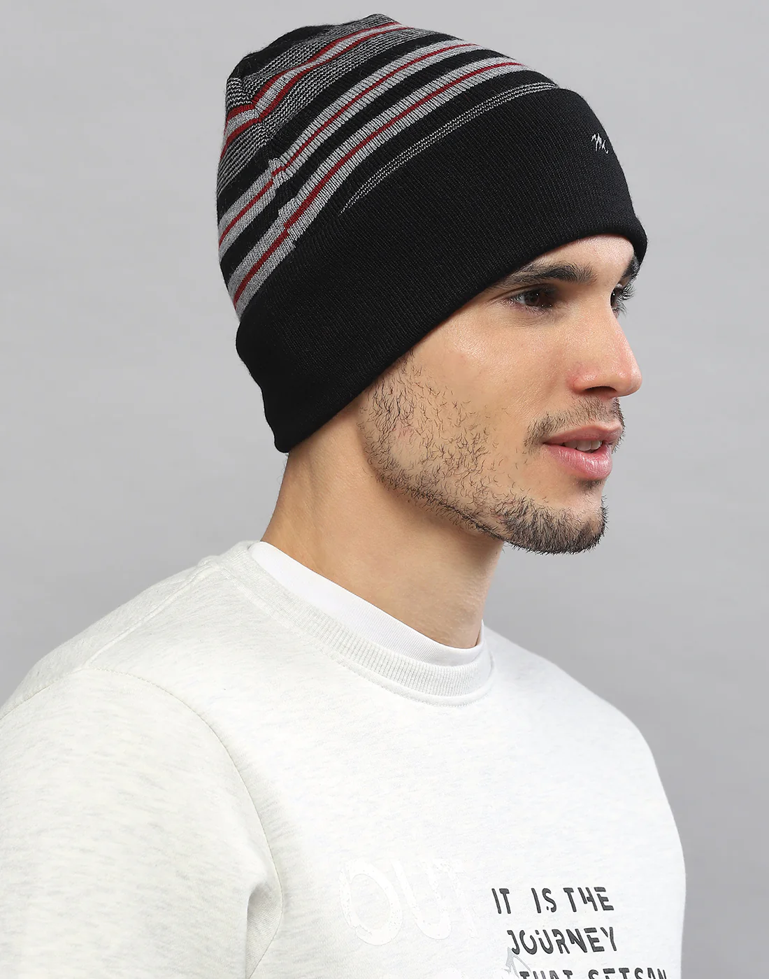 Men Black Printed Pure Wool Cap - Image 3