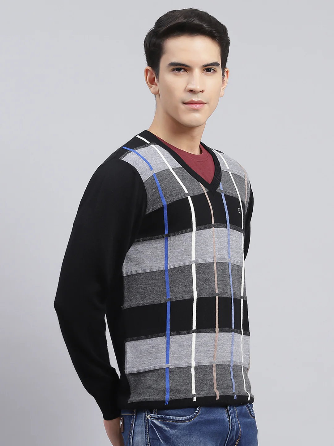 Men Black Printed Pure wool Pullover - Image 3