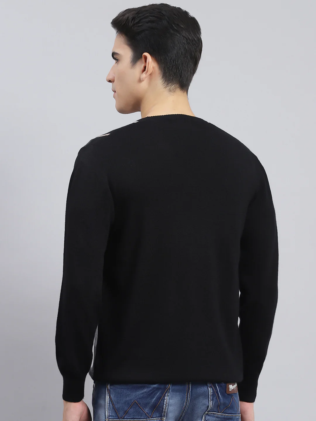 Men Black Printed Pure wool Pullover - Image 5