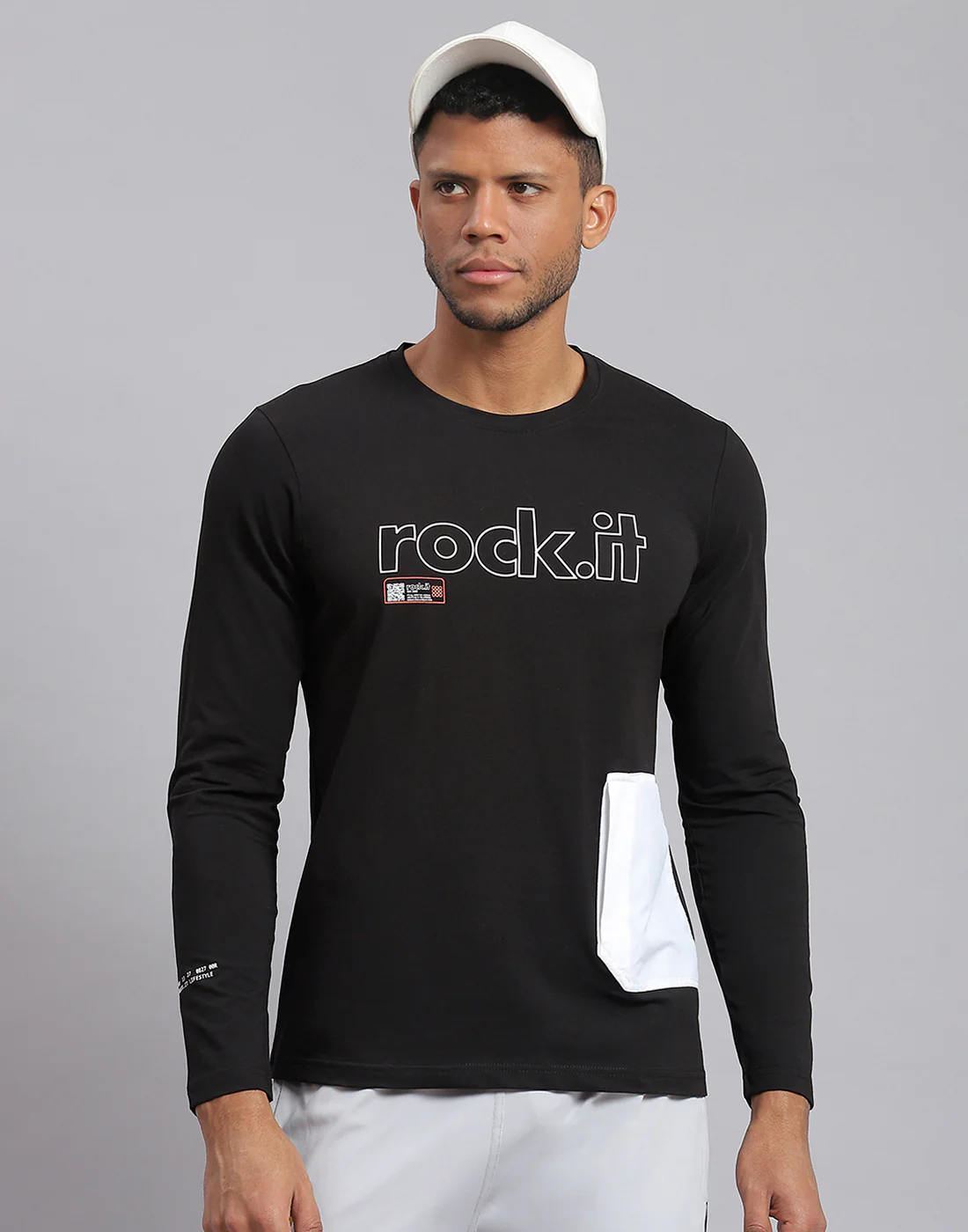Rock.it Men Black Printed Round Neck Full Sleeve Active T-Shirt - Image 2