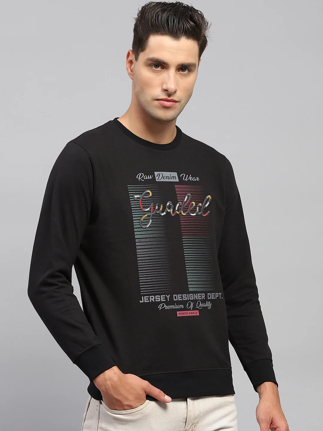 Men Black Printed Round Neck Full Sleeve Sweatshirt - Image 4