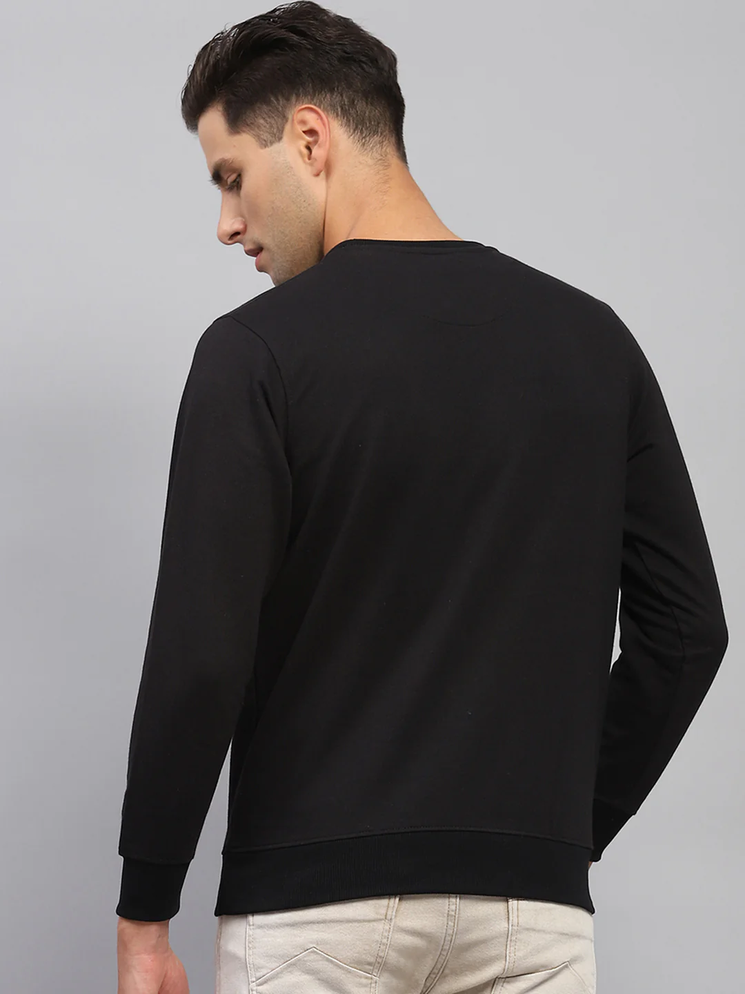 Men Black Printed Round Neck Full Sleeve Sweatshirt - Image 5