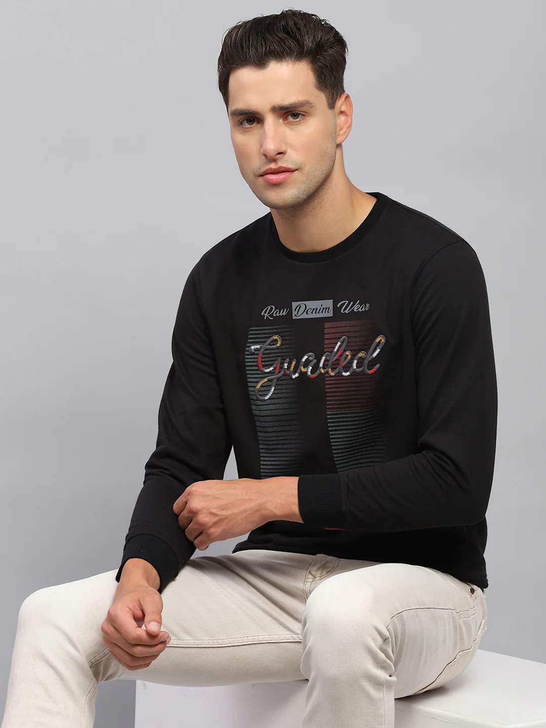 Men Black Printed Round Neck Full Sleeve Sweatshirt - Image 6