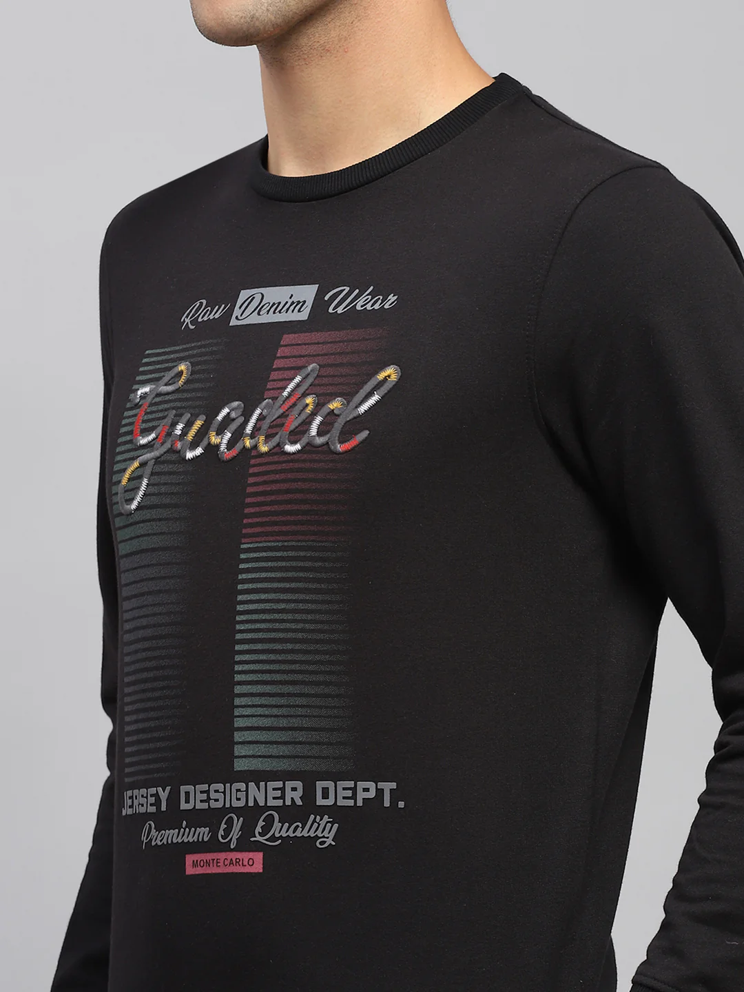 Men Black Printed Round Neck Full Sleeve Sweatshirt - Image 7