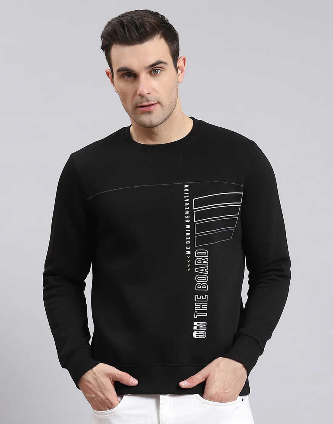 Men Black Printed Round Neck Full Sleeve Sweatshirt - Image 2