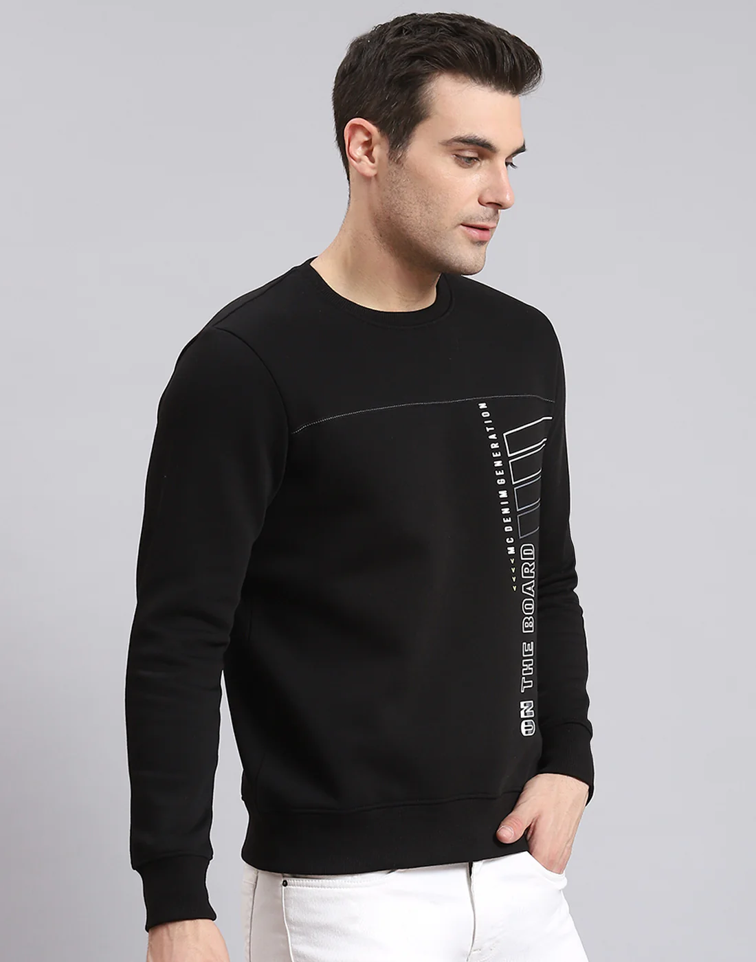 Men Black Printed Round Neck Full Sleeve Sweatshirt - Image 4