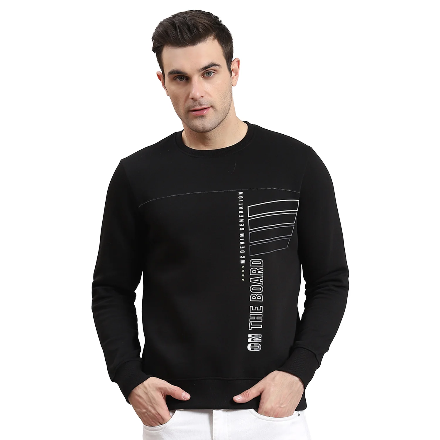 Men Black Printed Round Neck Full Sleeve Sweatshirt - Image 5