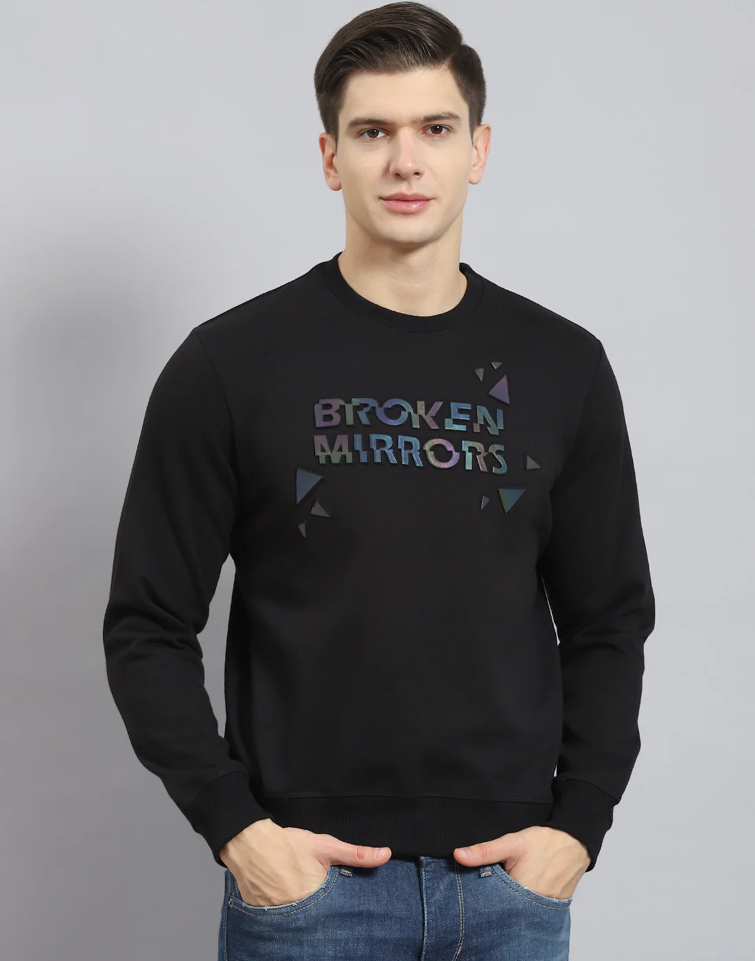 Men Black Printed Round Neck Full Sleeve Sweatshirt - Image 3