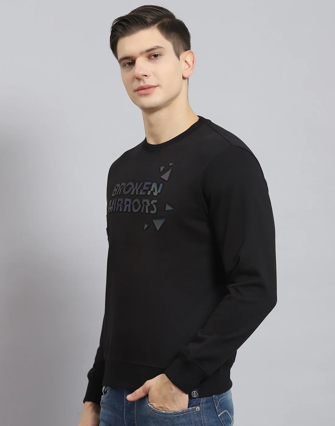 Men Black Printed Round Neck Full Sleeve Sweatshirt - Image 4