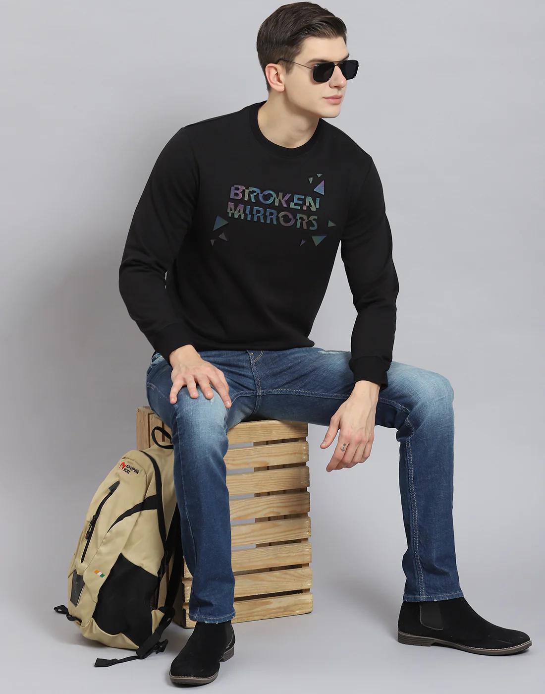 Men Black Printed Round Neck Full Sleeve Sweatshirt - Image 7