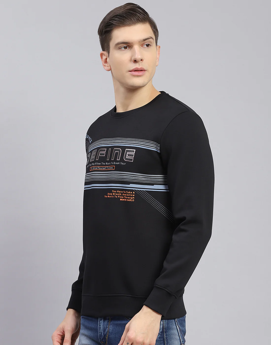 Men Black Printed Round Neck Full Sleeve Sweatshirt - Image 4
