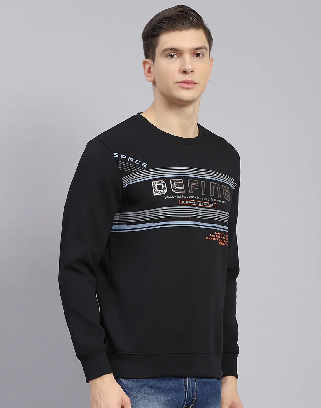 Men Black Printed Round Neck Full Sleeve Sweatshirt - Image 6