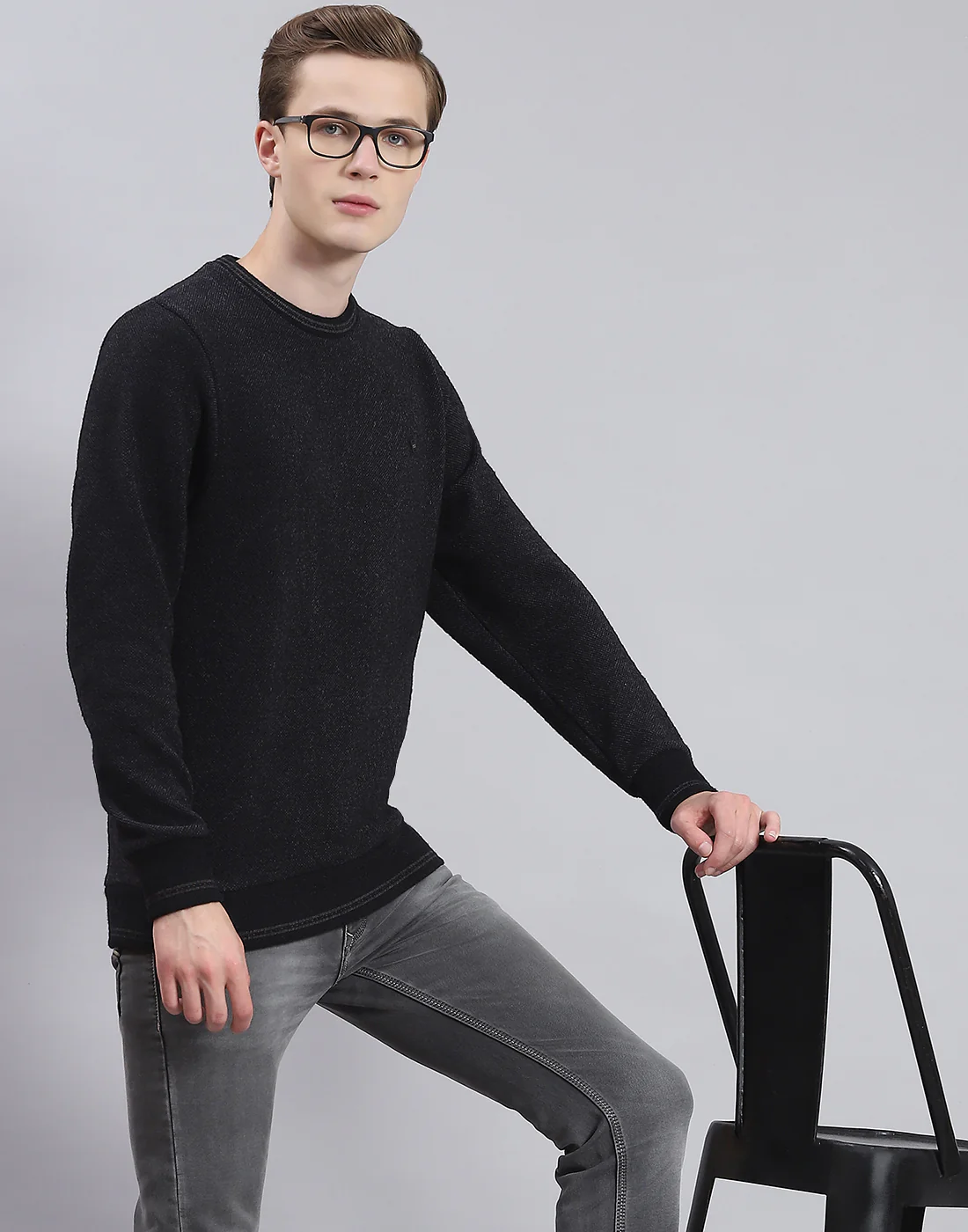 Men Black Printed Round Neck Full Sleeve Sweatshirt - Image 6