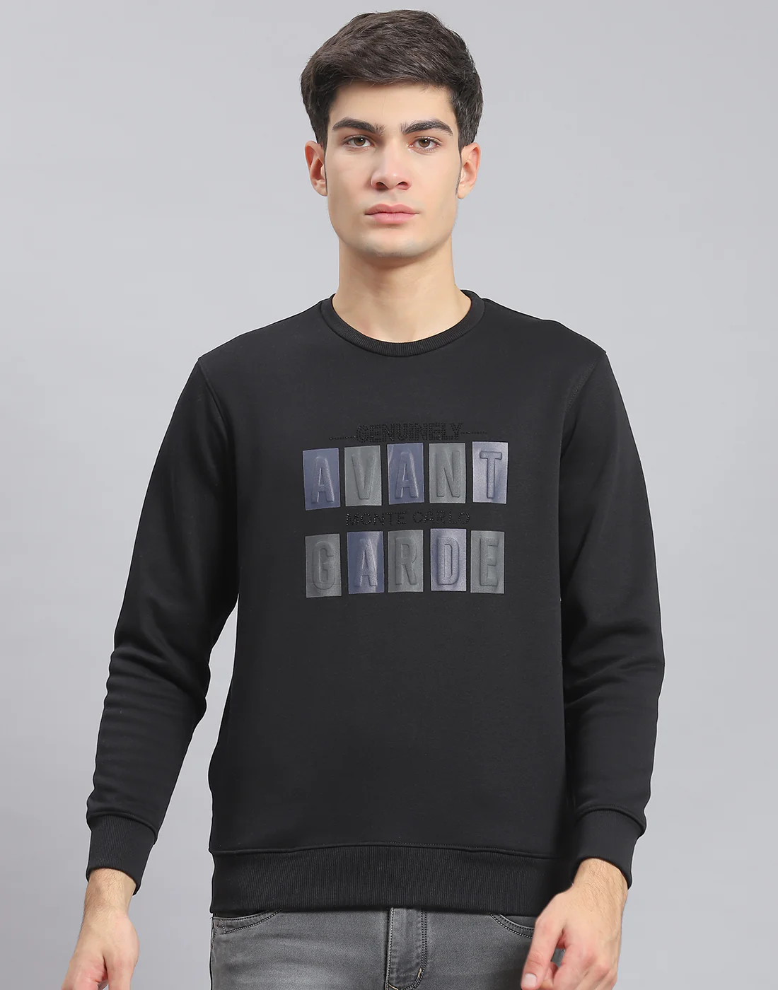 Men Black Printed Round Neck Full Sleeve Sweatshirt - Image 2