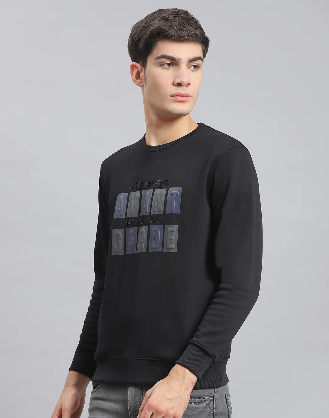 Men Black Printed Round Neck Full Sleeve Sweatshirt - Image 3