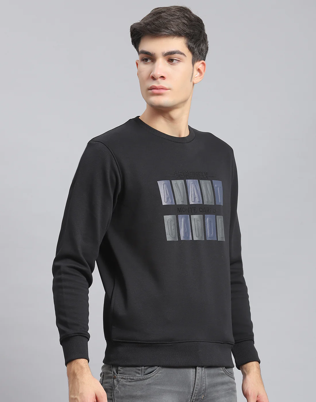 Men Black Printed Round Neck Full Sleeve Sweatshirt - Image 4
