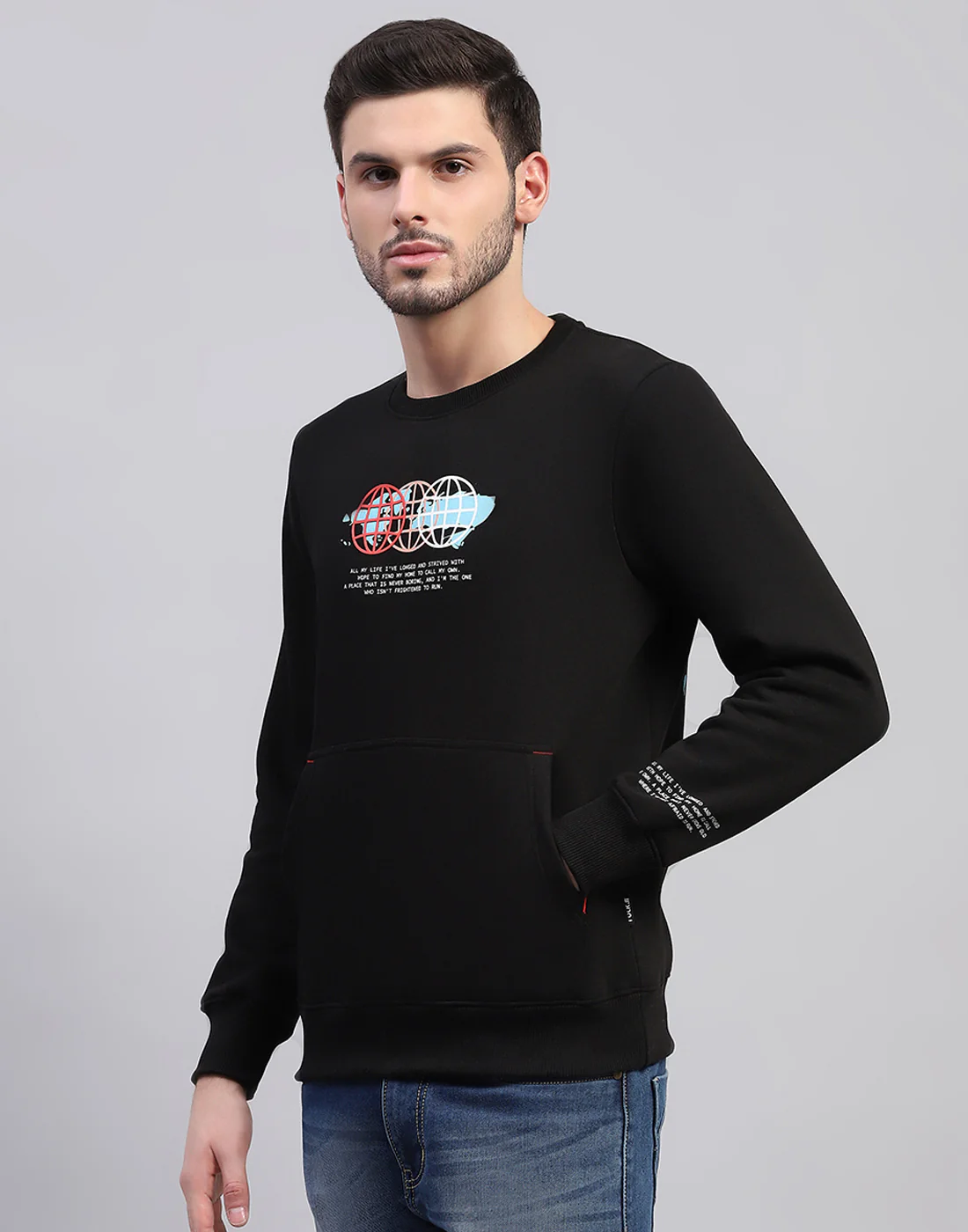 Rock.it Men Black Printed Round Neck Full Sleeve Sweatshirt - Image 3