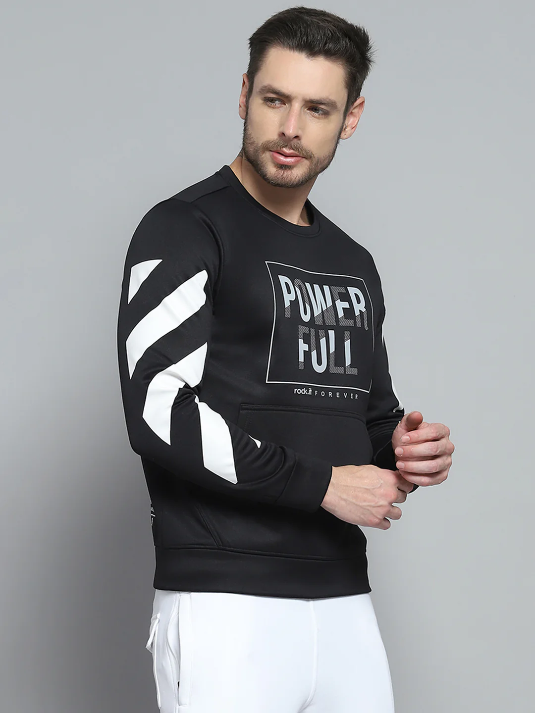 Rock.it Men Black Printed Round Neck Full Sleeve Sweatshirt - Image 4