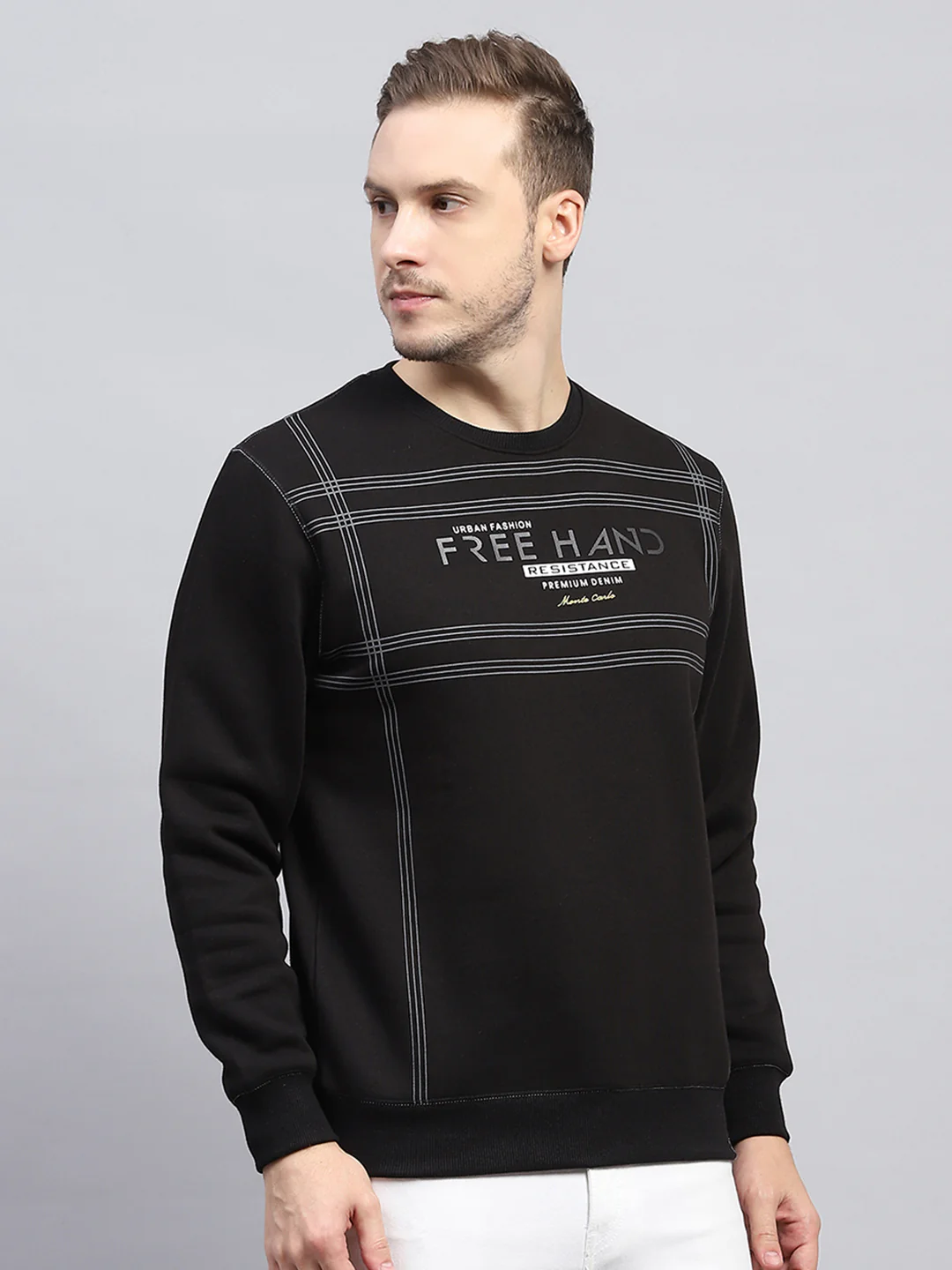 Men Black Printed Round Neck Full Sleeve Sweatshirt - Image 4