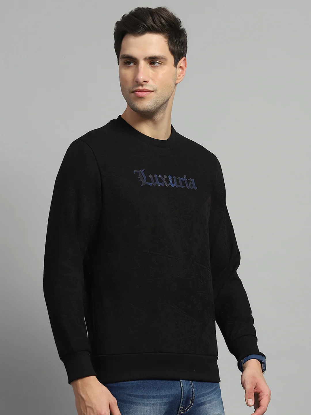 Men Black Printed Round Neck Full Sleeve Sweatshirt - Image 4