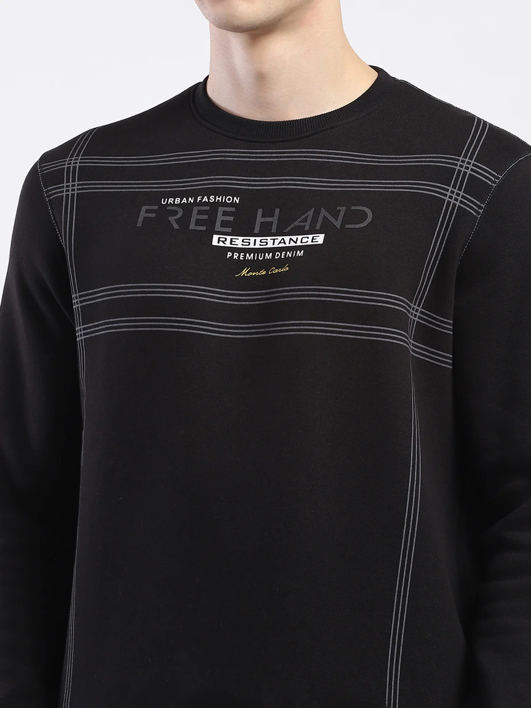 Men Black Printed Round Neck Full Sleeve Sweatshirt - Image 7