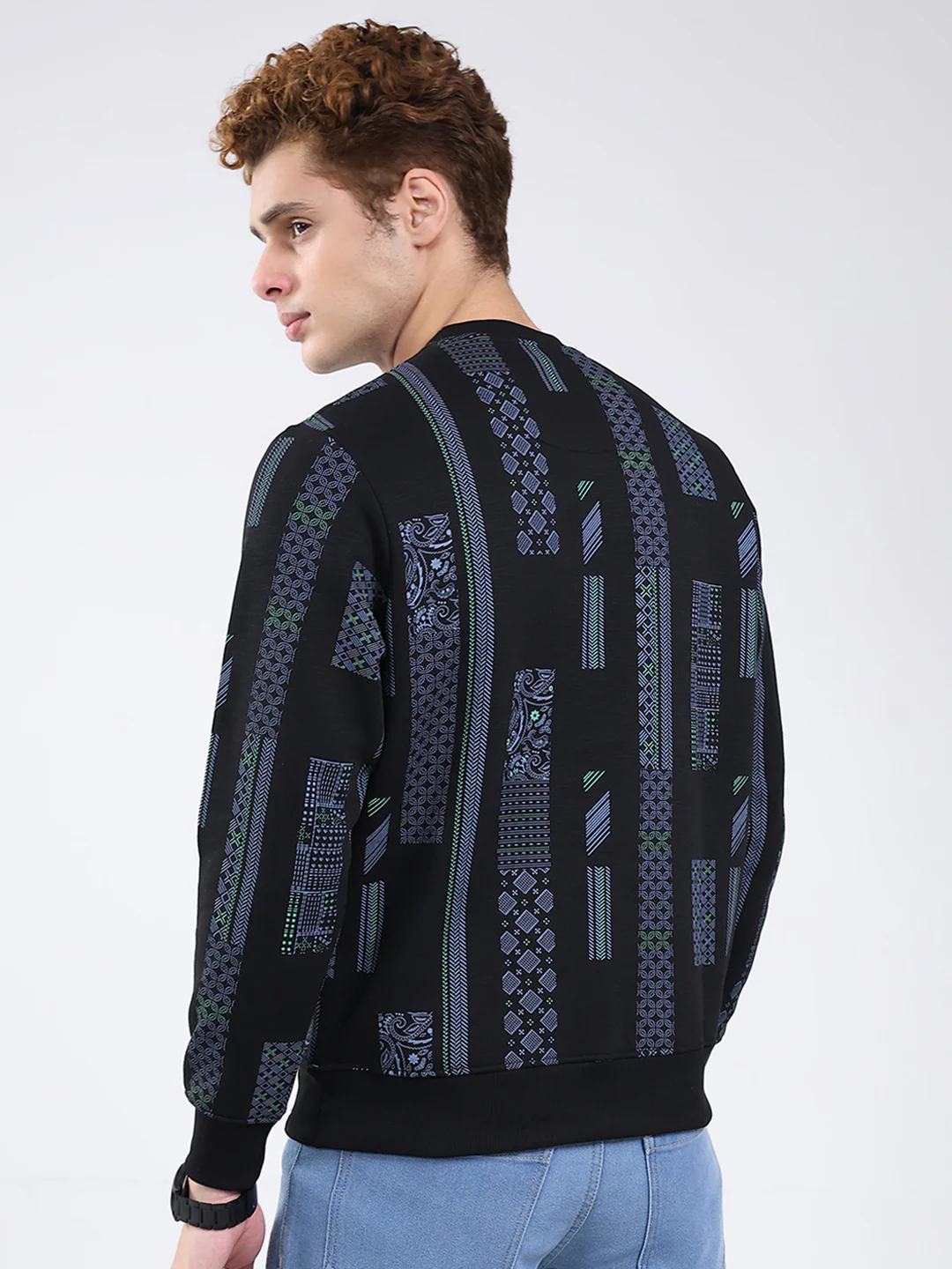 Men Black Printed Round Neck Full Sleeve Sweatshirt - Image 5