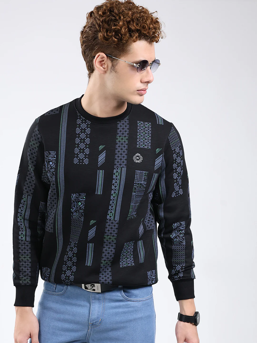 Men Black Printed Round Neck Full Sleeve Sweatshirt - Image 6