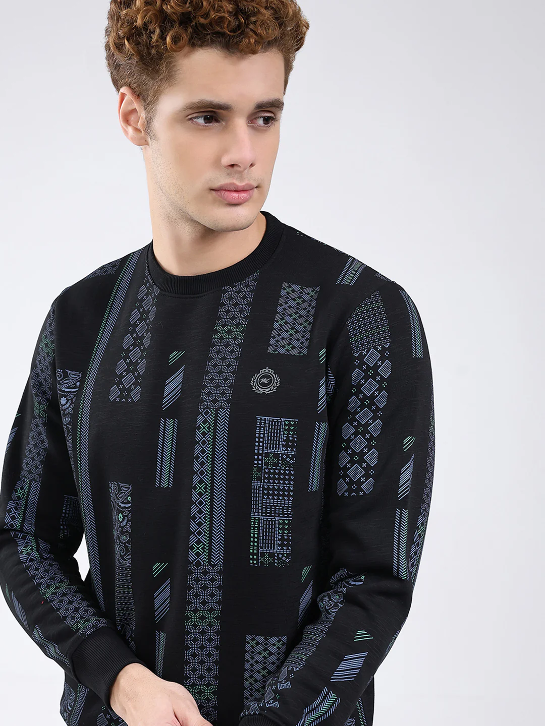 Men Black Printed Round Neck Full Sleeve Sweatshirt - Image 7