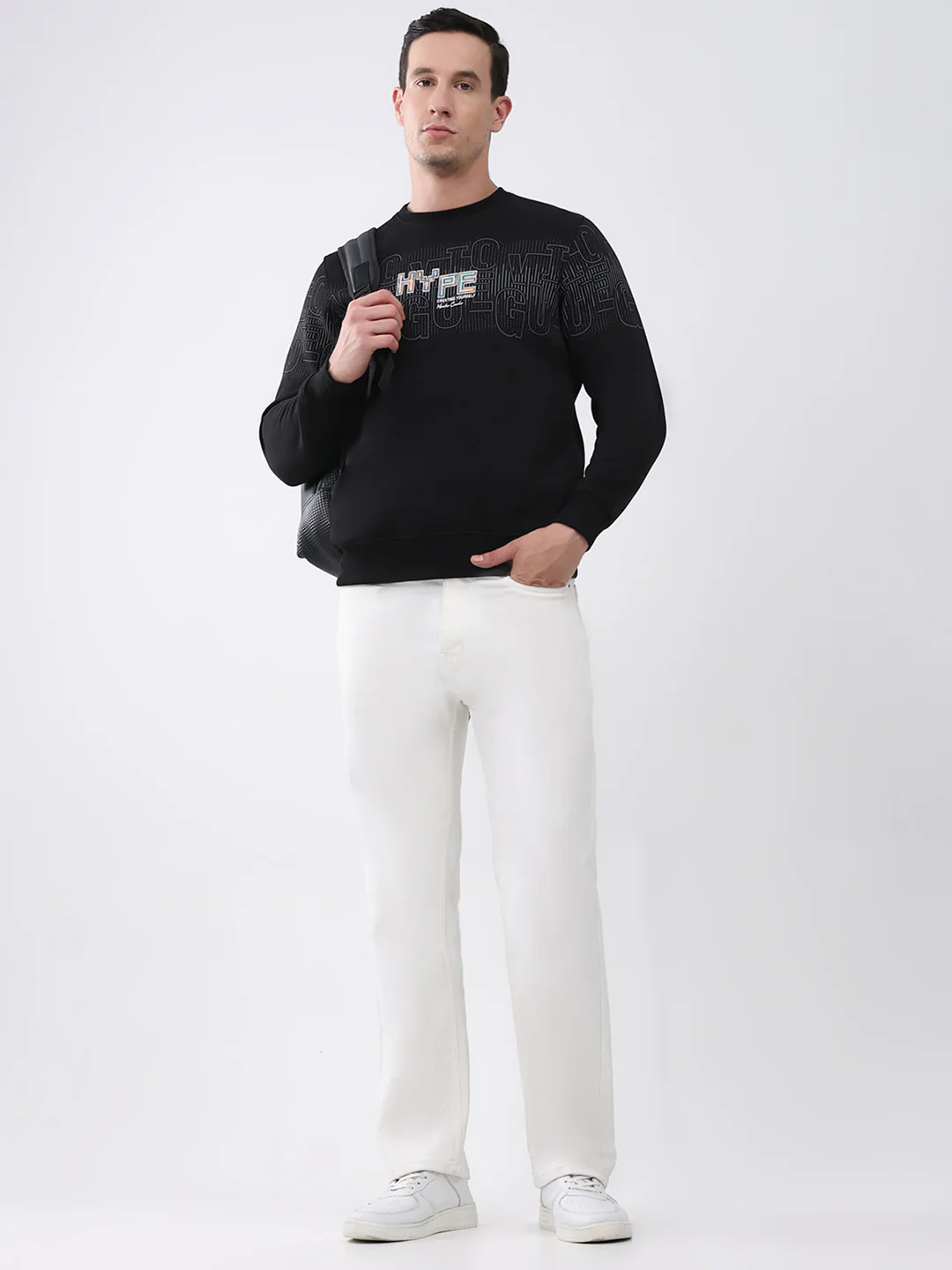 Men Black Printed Round Neck Full Sleeve Sweatshirt - Image 2